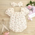 thumbnail image 7 of Girls Cute Sweet Flower Print Puffy Short Sleeve Rompers Bodysuits With Headband 2 Piece Set Birthday Gift Outfits, 7 of 7