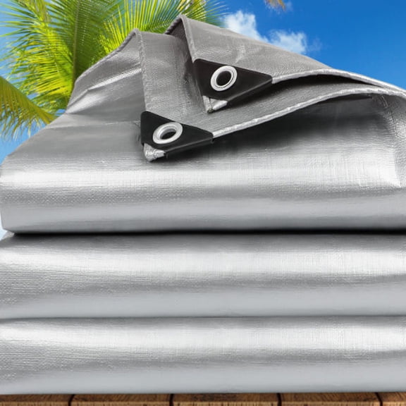 Pretyzoom Large Plated Silver Waterproof Tarp for Outdoor Use with Strong Metal Grommets and Sunproof Fabric
