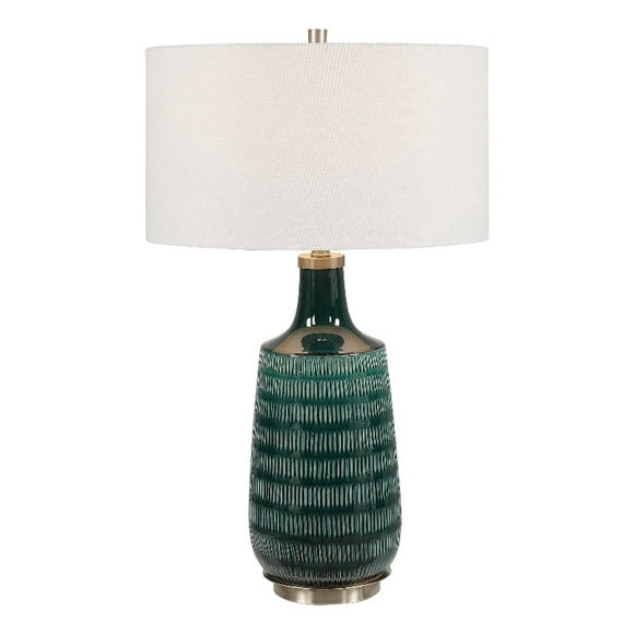 Uttermost Scouts Transitional Ceramic Metal and Fabric Table Lamp in Blue/Green