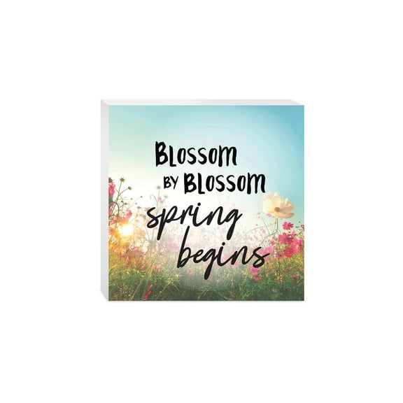 Spring Begins Sunlit Pink Floral 10 x 10 Wood Tabletop Sign Plaque
