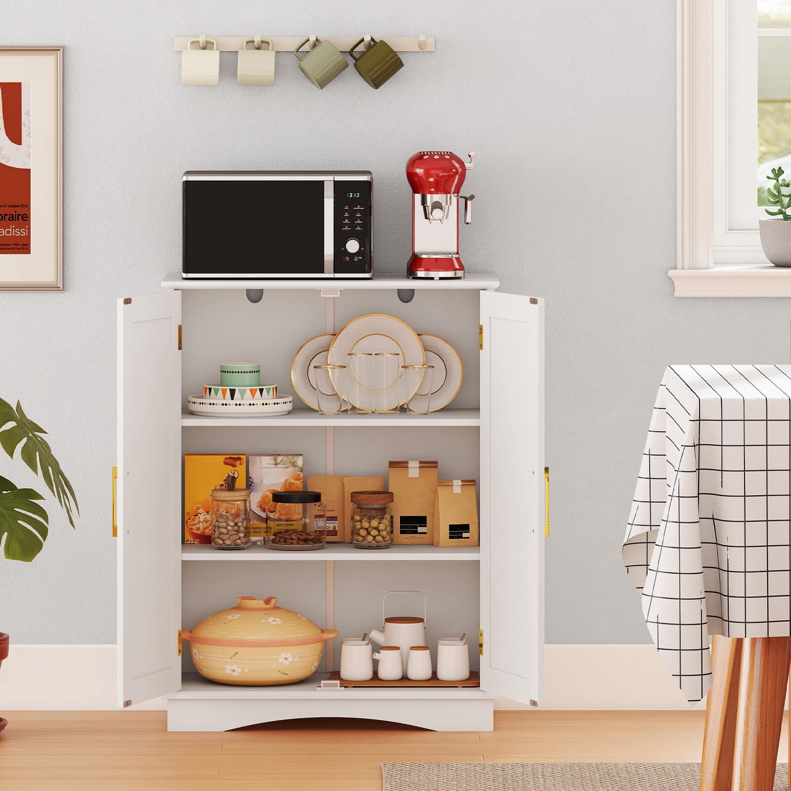 Costway Floor Storage Cabinet Modern Storage Organizer with Adjustable Shelves &2 Doors