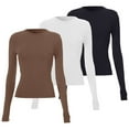 thumbnail image 3 of Ensemble de 3 Pcs pour Femme T-Shirt de Compression Long pour Femmes T-Shirt à Manches Chemise Basique Courte Superposition T-Shirt à Manches Longues Version pour Femme du Haut pour Sortir sous-Vêtements de Mode d'Automne Couche Coupe Ajustée Version du Haut, 3 of 3