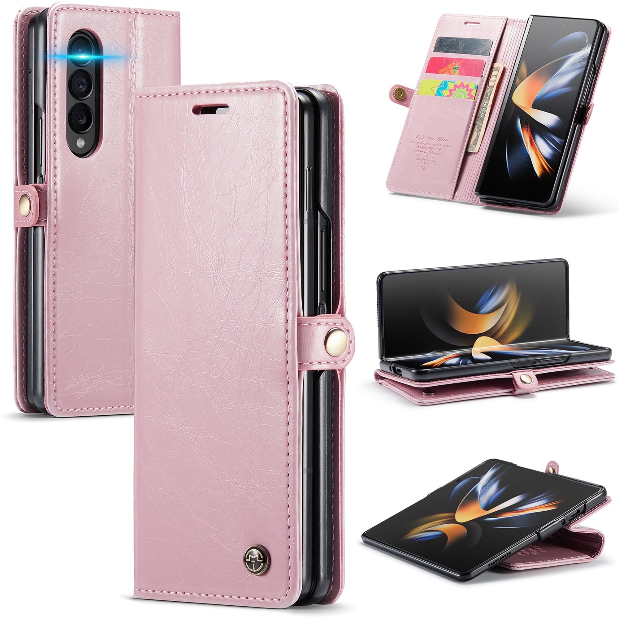Dteck Samsung Galaxy Z Fold 4 Wallet Case, Glossy PU Leather Folio Flip