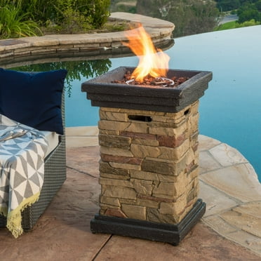 JimsMaison 19.5 in. W x 29 in. H Square Stone Propane Gas Burning Outdoor Fire Pits in Gray