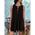 thumbnail image 4 of Robe Mini à Nouer devant pour Femmes Été Sans Manches Plissée Décontractée Ample Style Babydoll Robes Noir P, 4 of 10
