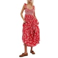 thumbnail image 2 of Yunliwuli Women's Long Dress Vintage Fashion Print Sweetheart Neck Cap Sleeve Smocked Waist A-Line Layered Dress for Party Club, 2 of 3