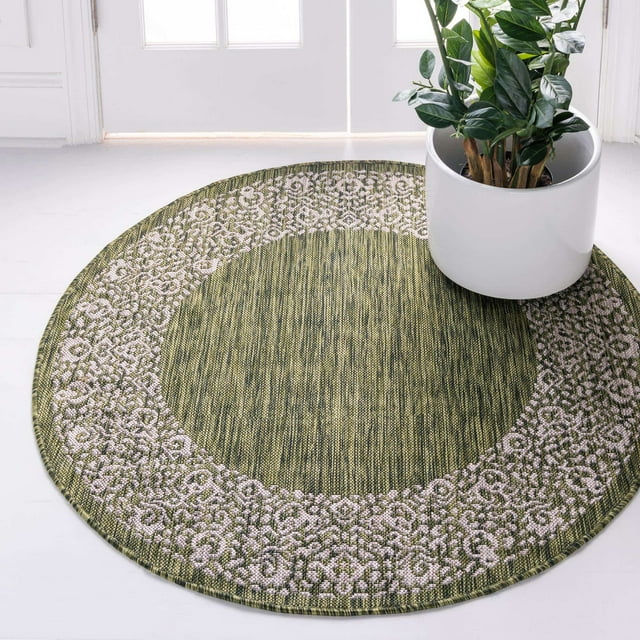 Unique Loom Outdoor Collection Tapis d'Intérieur et d'Extérieur Traditionnel Floral, 4 Pieds, Vert/gris
