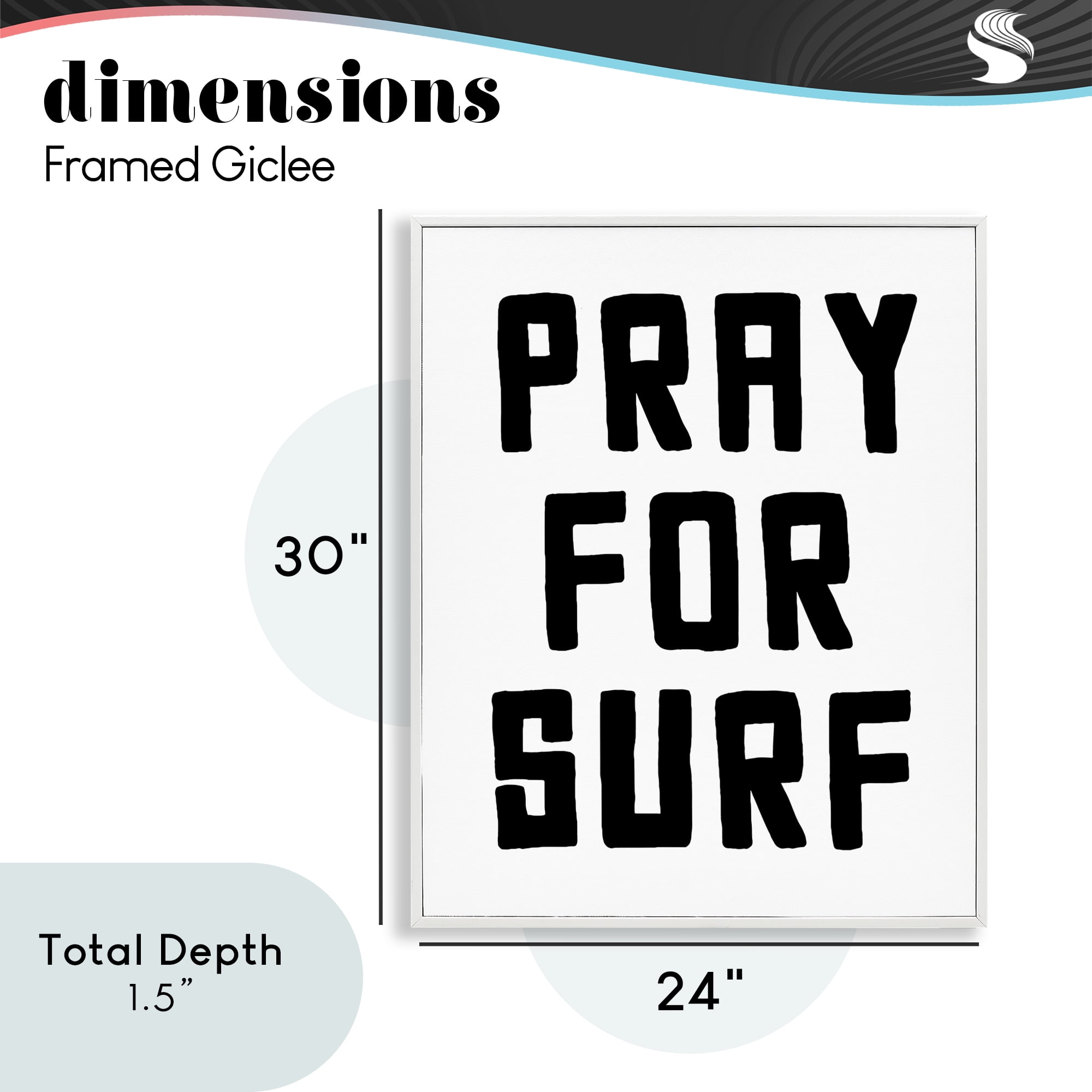 Pray For Surf Simple Sentiment White Framed Giclee Art, design by Lettered and Lined