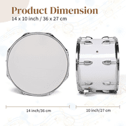 Hassch 14 x 10 Marching Snare Drum with Drumsticks, Key & Adjustable Strap for Percussion Performance & Parade, White