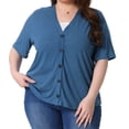 thumbnail image 2 of DARING DIVA Women's Plus Button Down Sheer Knitted Sweater 3X Blue, 2 of 6