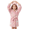 thumbnail image 6 of LYMAYTER Girls Hooded Robes for 1-7Y Kids Soft warm Bathrobe With Belt Flannel Robes Cute Cartoon Print, 6 of 10