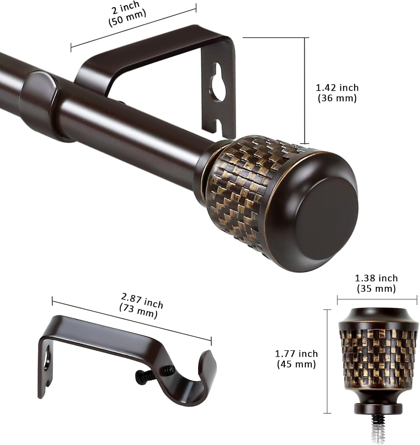 eTeckram 5/8" Single Curtain Rod with Vieve Finials,Bronze Gold,84‘’-120‘’