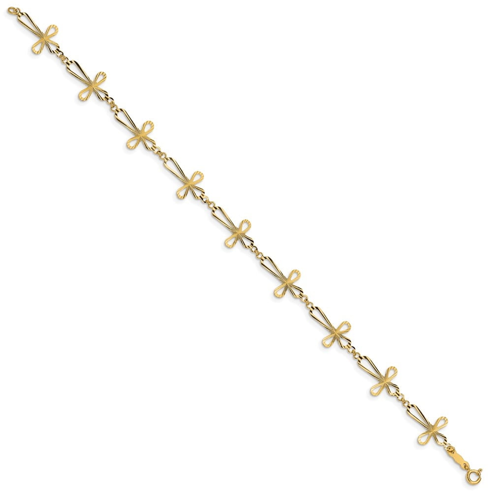 Diamond2Deal 14K Yellow Gold Diamond-Cut Open Cross Bracelet for Men 7.5"