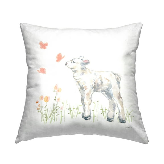 Stupell Industries Baby Lamb Pink Fluttering Butterflies Meadow Design by Katrina Pete Throw Pillow