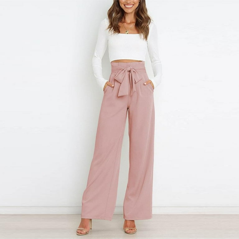 Flmei Women Leg Pants Dress Pants Bow High Waist Pants Tall, Petite, Regular for Office Business Casual S-xxl
