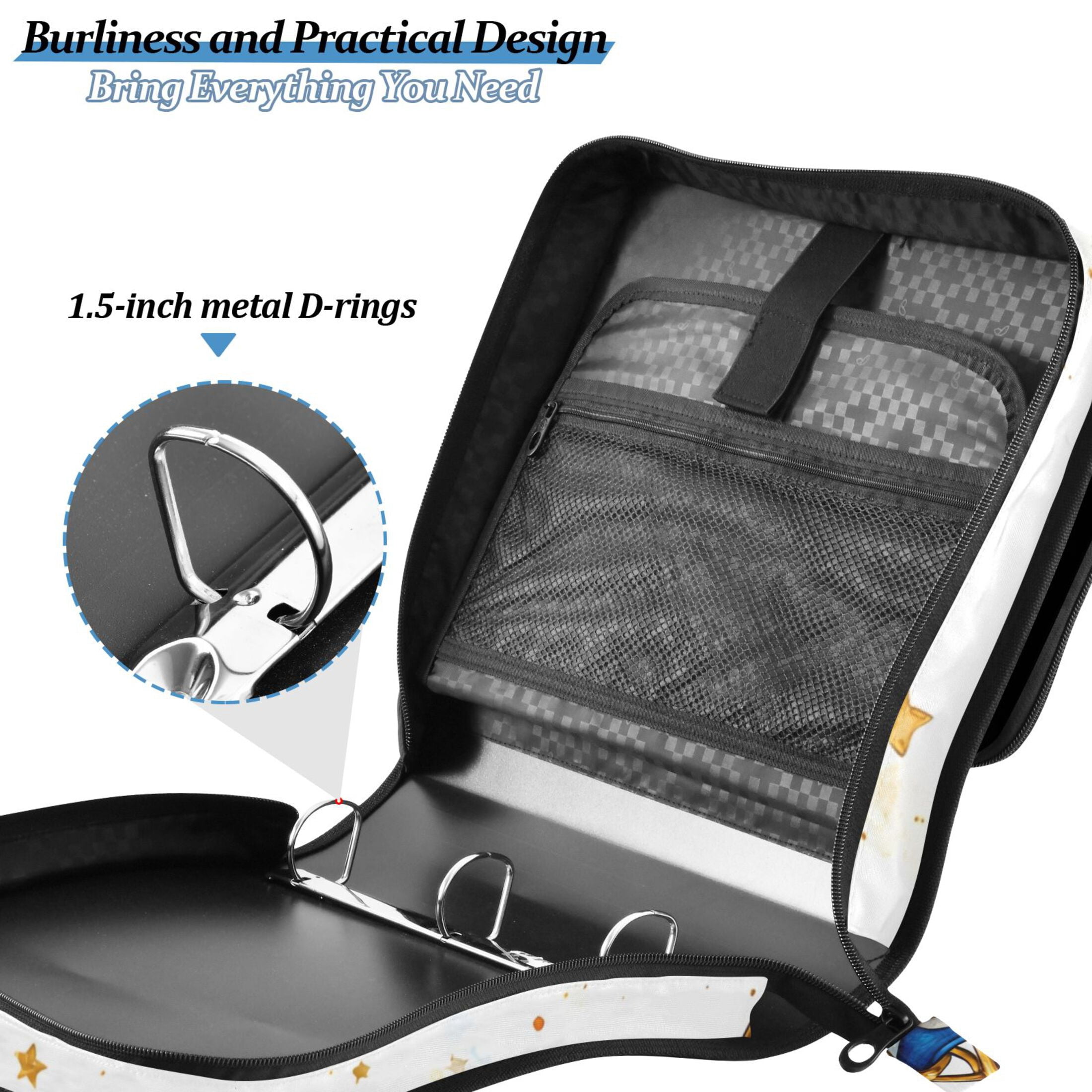 3 Ring Zipper Binder with Shoulder Strap Waterproof Trapper Keeper 2 Inch D-Ring 500 Sheets Capacity Football Helmet with Star