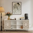 thumbnail image 3 of Mid Century Modern White TV Stand & Curio Buffet Cabinet - Living Room & Kitchen Storage with Distressed Design, Multi-Purpose Sideboard for TVs, Decorative Cabinets & Entryway Storage, 3 of 8