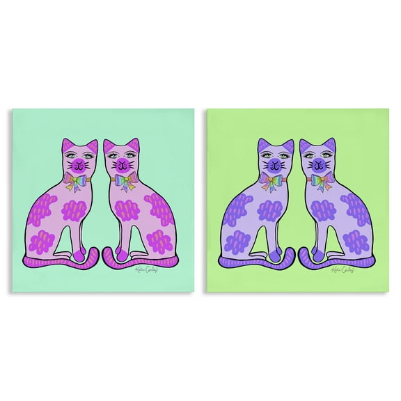 Stupell Industries Bright Purple Cat Pairs Animals Painting Wrapped Canvas Canvas Art Print Wall Art, 17 x 17, Set of 2