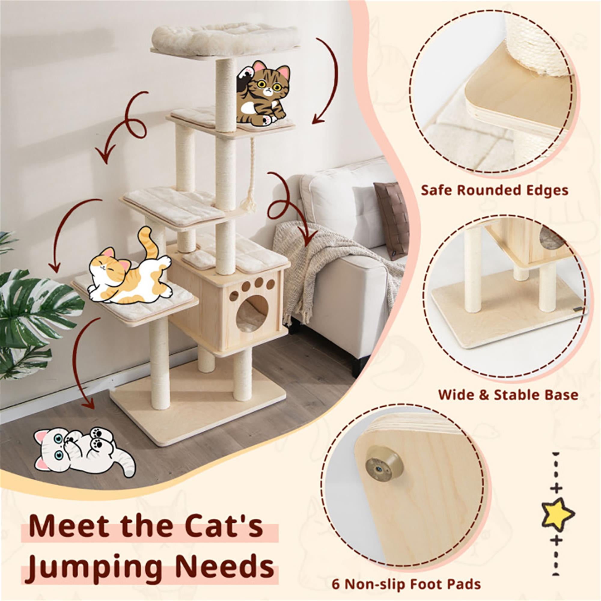 resenkos 67" Cat Tree Tower for Indoor Cats, Cat Tree House with Top Perch, Sisal Rope Scratching Posts, Beige