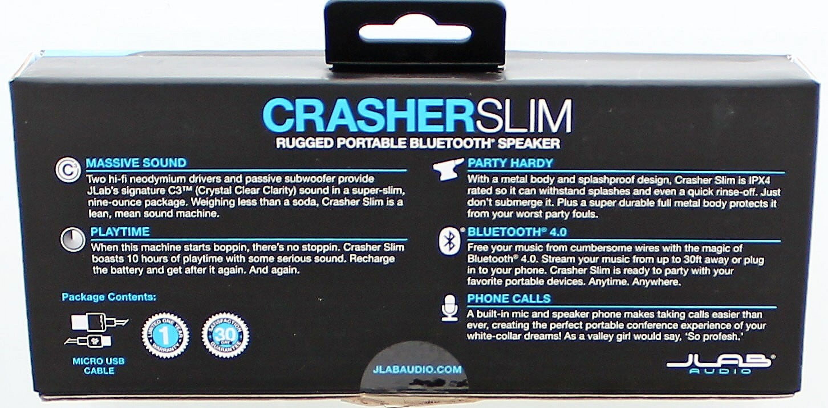 JLab Audio Crasher SLIM- METAIL BUILD Rugged Portable Splashproof Bluetooth Speaker with 10 Hour Battery - Black - image 2 of 2