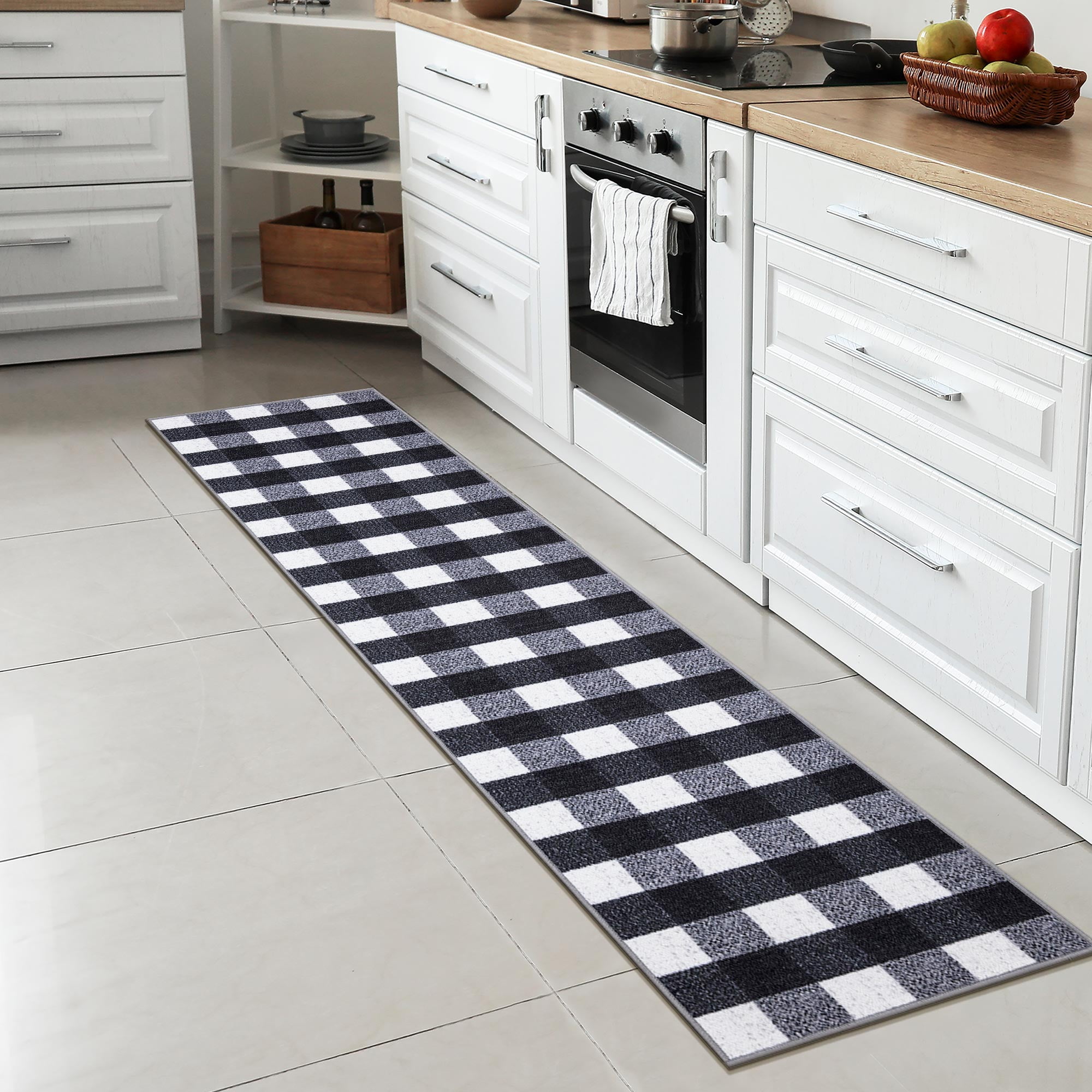 Black White Checkered Pattern Area Rug Non slip Kitchen - Temu
