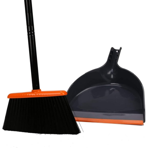 TreeLen Broom and Dustpan Combo Set, Angle Broom for Indoor Floor Sweeping Orange