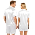 thumbnail image 3 of Couples Matching Pajamas Sets Women Satin Short Sleeve Sleepwear Button Down Casual Wear Pjs Set Baggy Soft Nightwear, 3 of 6