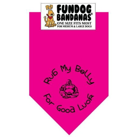 Fun Dog Bandana - Frottez mon ventre pour la bonne chance - Taille unique pour Med à Lg Chiens, écharpe animal rose chaud