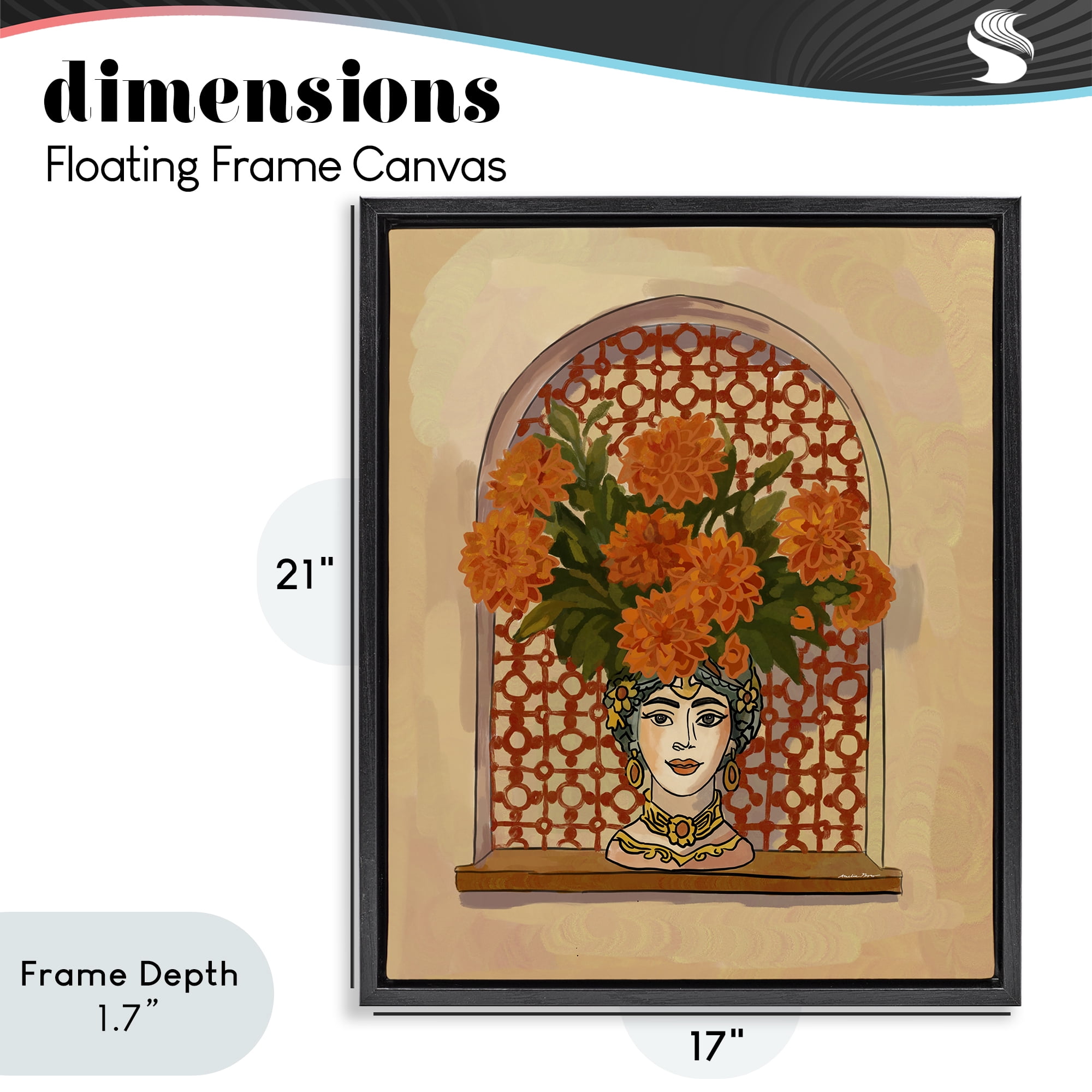 Stupell Industries Ornate Flower Head Vase Black Framed Floater Canvas Wall Art, design by Amelia Noyes