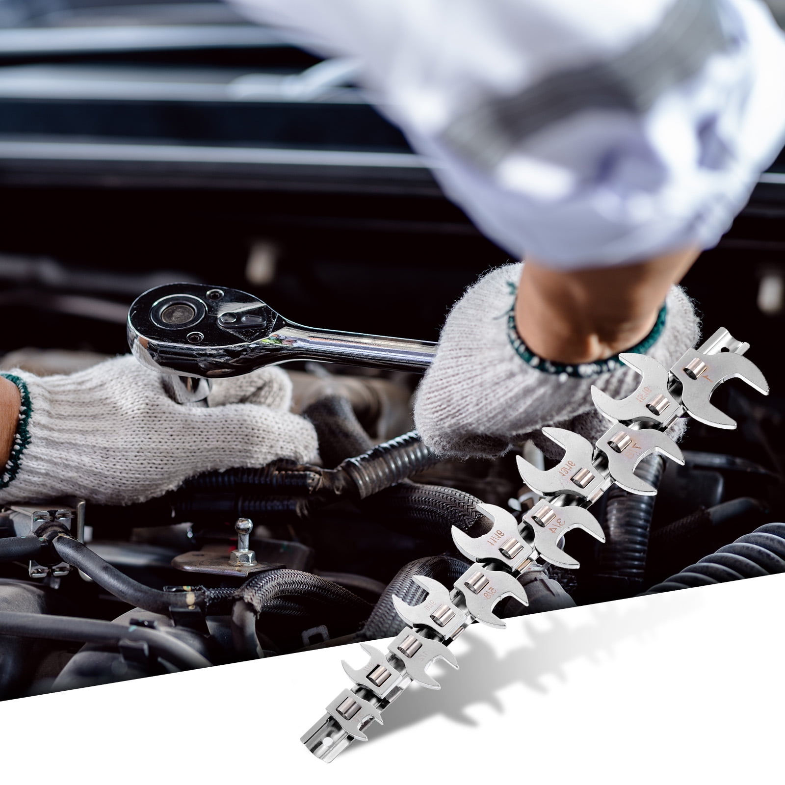 Uxcell 11 Pieces Drive Crowfoot Wrench Set 3/8" - 1" Drive Fractional Crowfoot Wrench with Clip-on Organizer