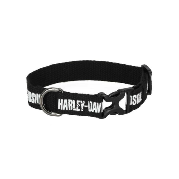 Harley-Davidson Cotton Webbing H-D Text Adjustable Pet Collar – Black/White (M), Harley Davidson
