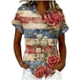 thumbnail image 2 of Mifsaly Short Sleeve Button Down Shirts for Women Lapel Collar V Neck Blouses Patriotic Hearts American Flag Print Independence Day Tops 2026 S, 2 of 6