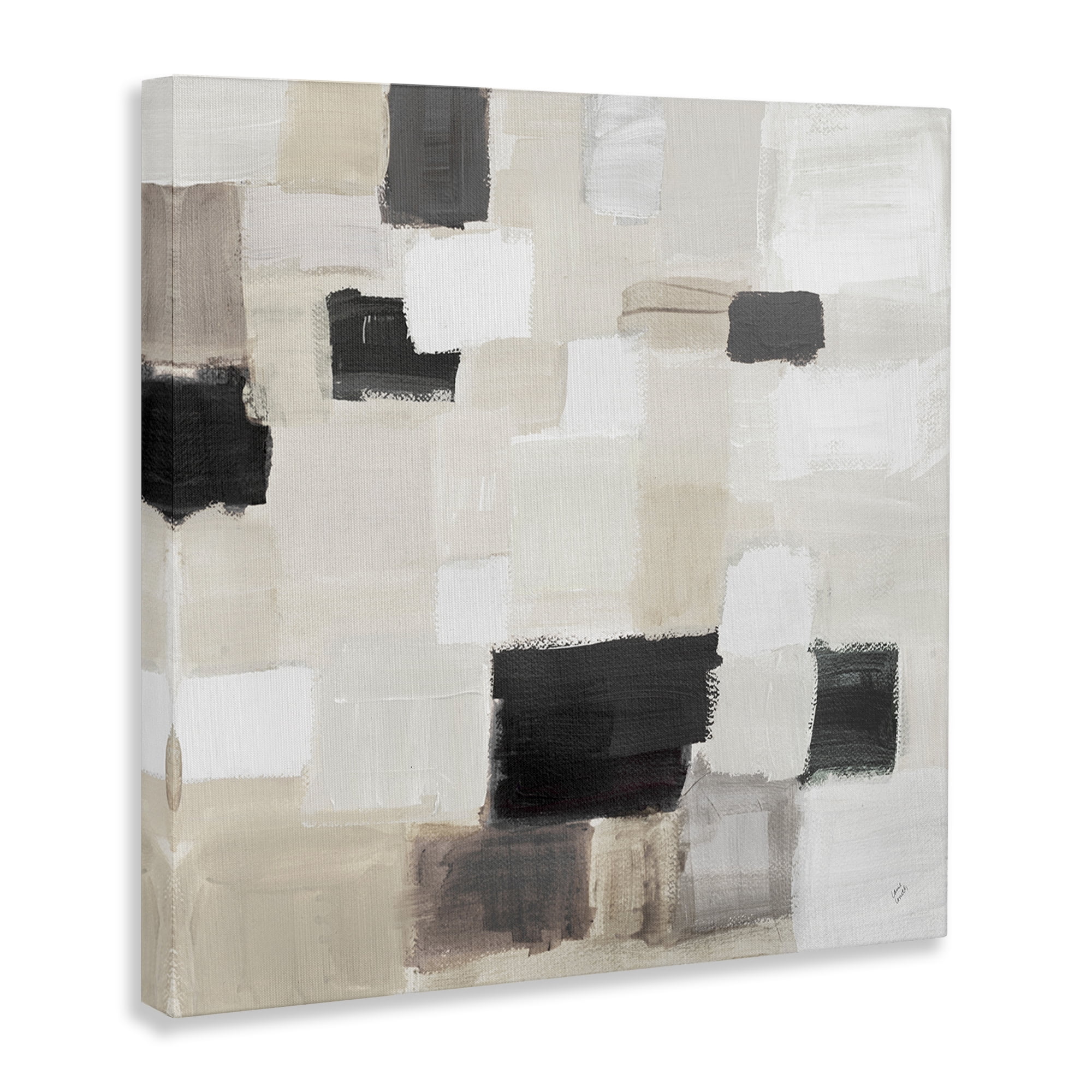 Stupell Industries Natural Square Patchwork Abstract Painting Gallery Wrapped Canvas Art Print Wall Art, 17 x 17