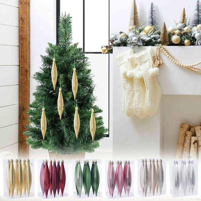 Bolas Navideñas Alienígenas Doradas con Acabado Electrochapado, Colgantes de Plástico de 16 Cm | Decoración Navideña para Árbol | Ligeras y Versátiles | Paquete de 6