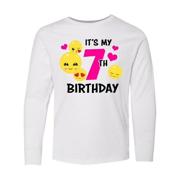 Inktastic Its My 7th Birthday with Smiling Emoticons Long Sleeve Youth T-Shirt