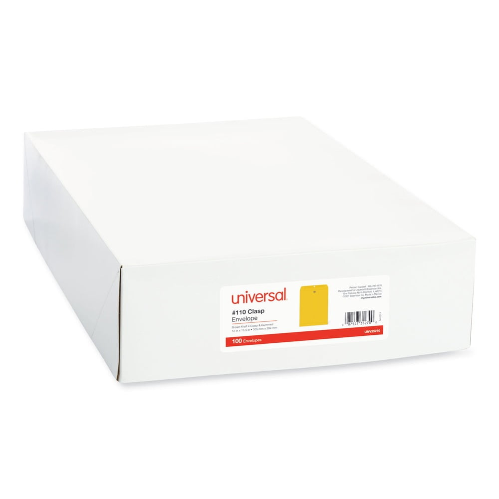 Universal Kraft Clasp Envelope, #110, Cheese Blade Flap, Clasp/Gummed Closure, 12 x 15.5, Brown Kraft, 100/Box -UNV35270