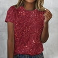 thumbnail image 2 of Timegard Sequin Tops for Women Short Sleeve Round Neck T Shirts Causal Fashion Solid Color Blouses, 2 of 4