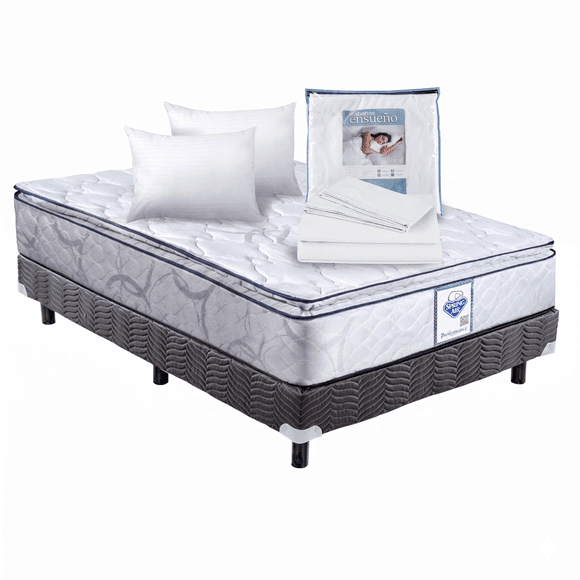 Colchón Individual City Sprign Air + Box Spring + 2 Almohadas Sc + Juego de Sabanas Ensueño