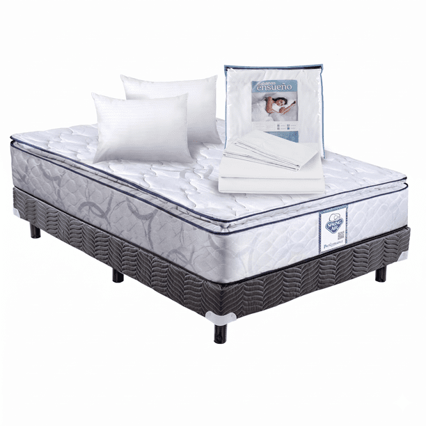 Colchón Individual City Sprign Air + Box Spring + 2 Almohadas Sc + Juego de Sabanas Ensueño + Osito