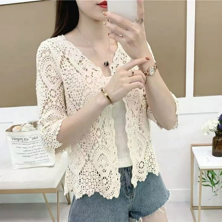 Women Summer Knitted Lace Shrug Boho Hollow Crochet Floral 3 Women Summer Knitted Lace Shrug Boho Hollow Crochet Floral 3