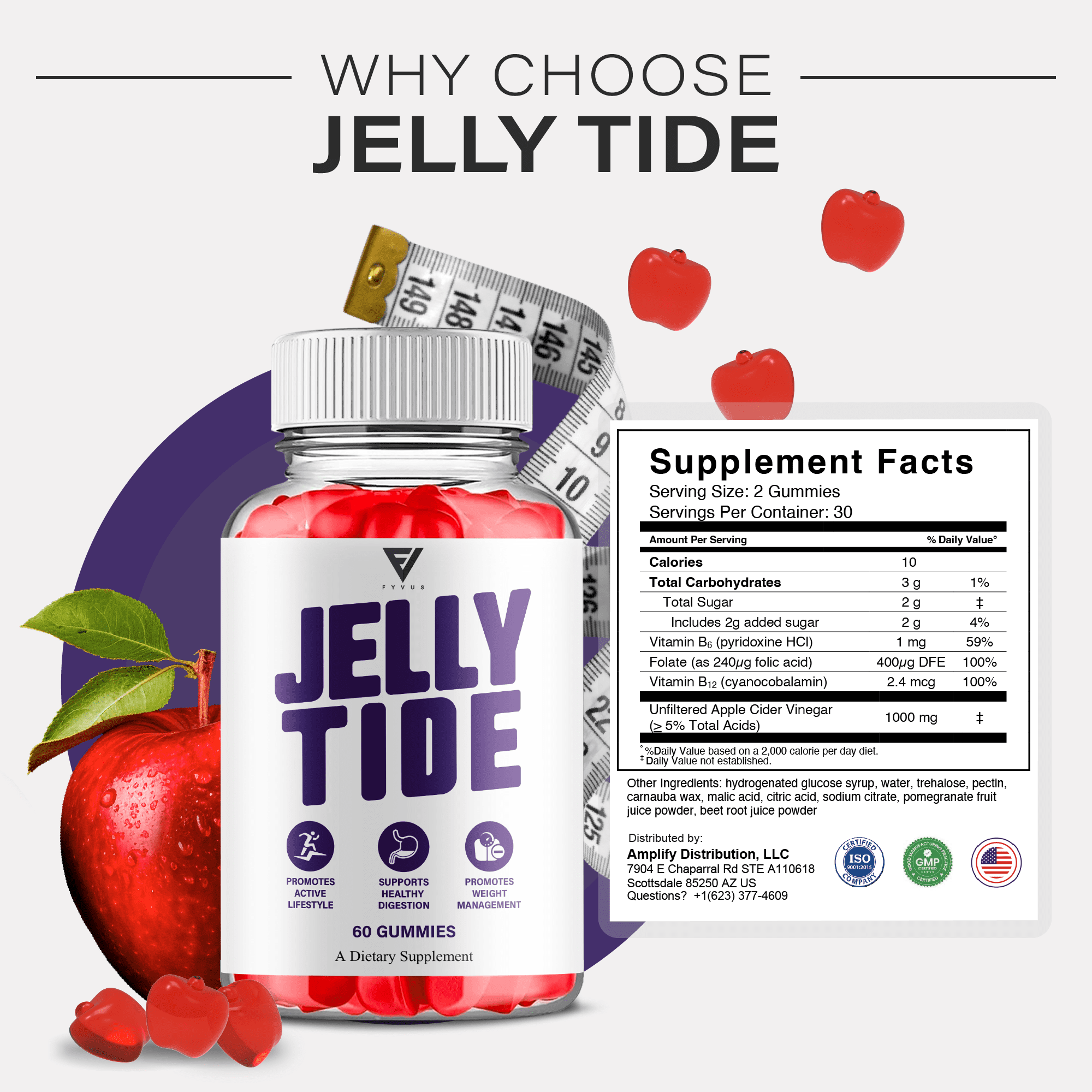 (3 Pack) Jelly Tide Gummies, Jelly Tide Weight Management Support (180 Gummies)