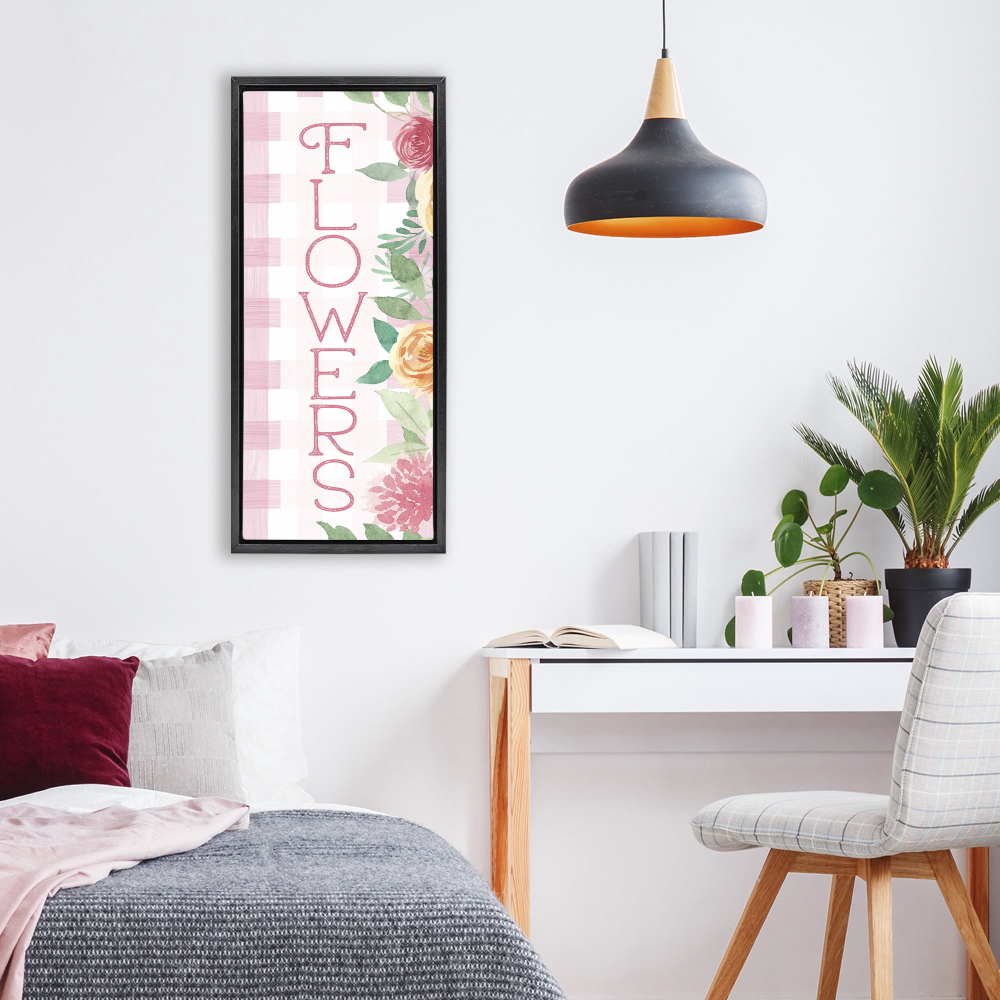 Stupell Industries Pink Gingham & Flowers Black Framed Floater Canvas Wall Art, design by Lux + Me Designs