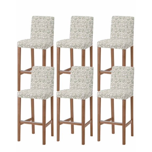 Farmhouse Sage Green Bar Stool Covers Set of 6, Vintage Flower Leaf Botanical Stretch Washable Bar Chair Covers with Backs, Removable Pub Counter Height Chair Cover for Kitchen Dining Room Cafe