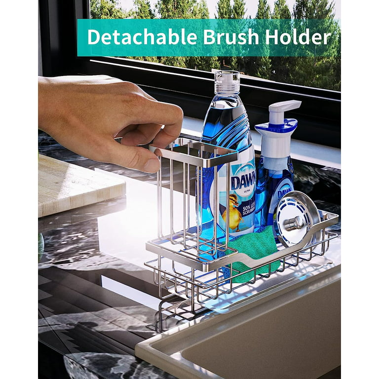 Sink Caddy, Torubia Silver Kitchen Sponge Holder + Dish Brush