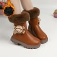 thumbnail image 5 of Povozer Toddler Girl's Winter Snow Boots Fleece Lined Mid Calf Shoes(Brown,3), 5 of 6