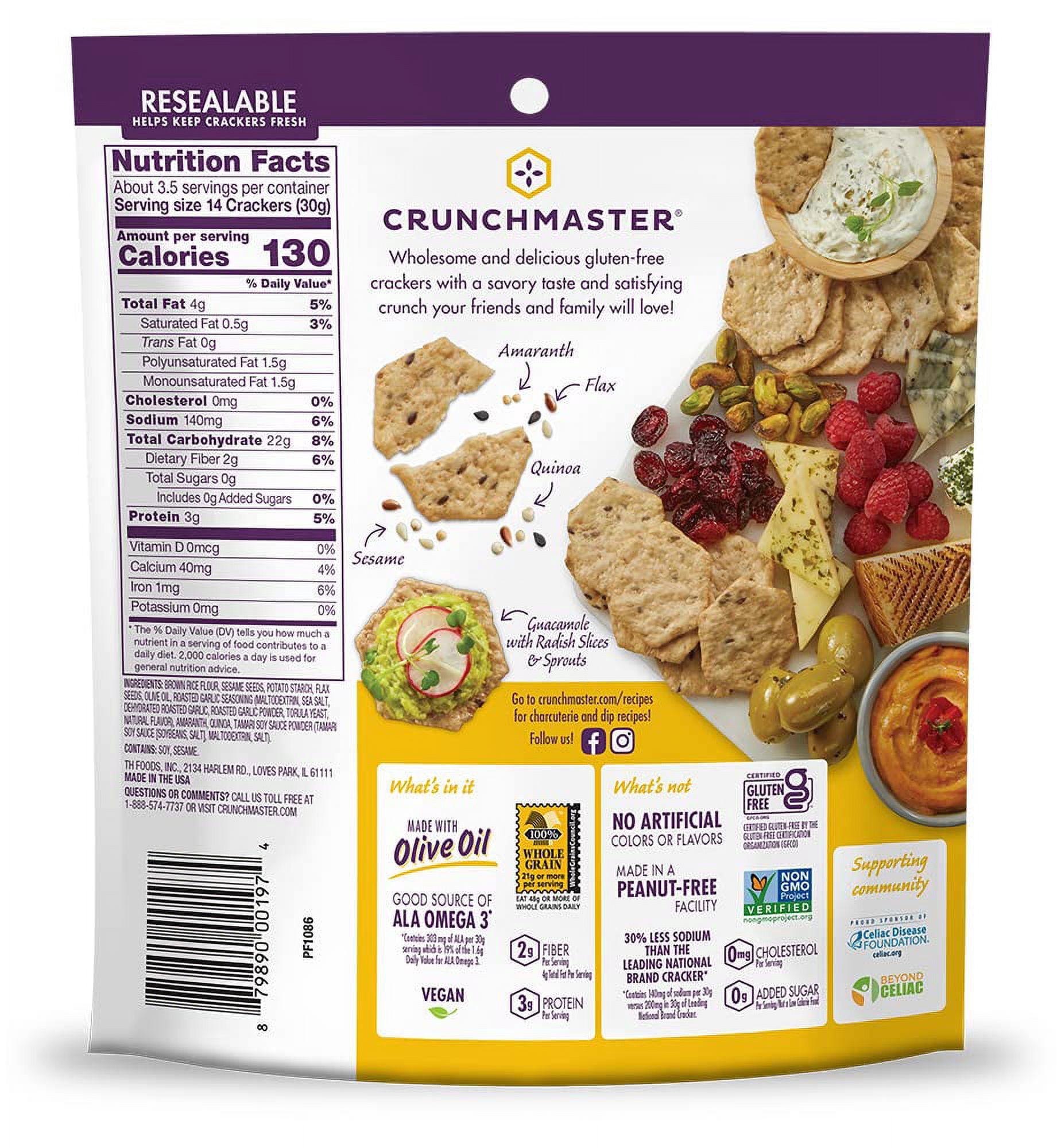 Pack of 12, Crunchmaster Multi-Seed Crackers, Roasted Garlic, 4 oz