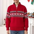thumbnail image 2 of Christmas Sweater for Men Long Sleeve Mock Quarter Zip Cable Knit Pullover Tops Red XL, 2 of 4