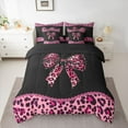 thumbnail image 3 of Homewish Cheetah Leopard Print Bedding Comforter Set 7pcs, Chic Black Pink Ribbon King Bedding Sets, Fashion Princess Style Reversible Bed Sheets, Super Cozy Room Decor, 3 of 8