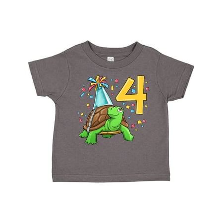 

Inktastic 4th Birthday Cute Turtle in Party Hat with Confetti Gift Toddler Boy or Toddler Girl T-Shirt