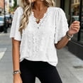 thumbnail image 5 of VBVC Women's Floral Lace Dot V Neck Blouse , Ladies' Ruffle Short Sleeve Casual Top , Eyelet Textured Shirts For Women,White,S-2XL, 5 of 8